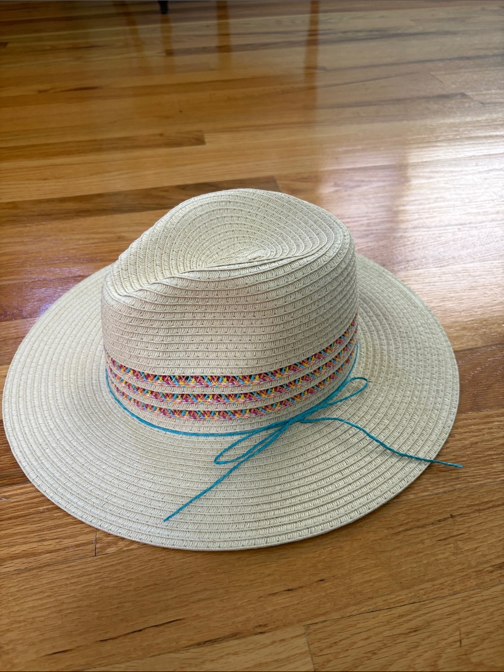 Straw Sun Hat with Colorful Band - Cream